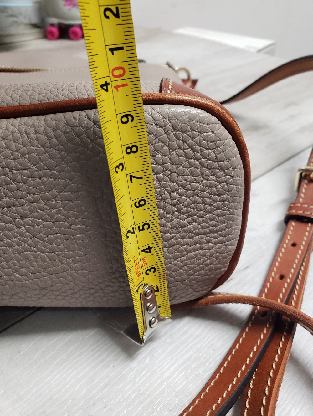 Dooney & Bourke Pebbled Leather Crossbody in Taupe with Brown Strap - Picture 4 of 15